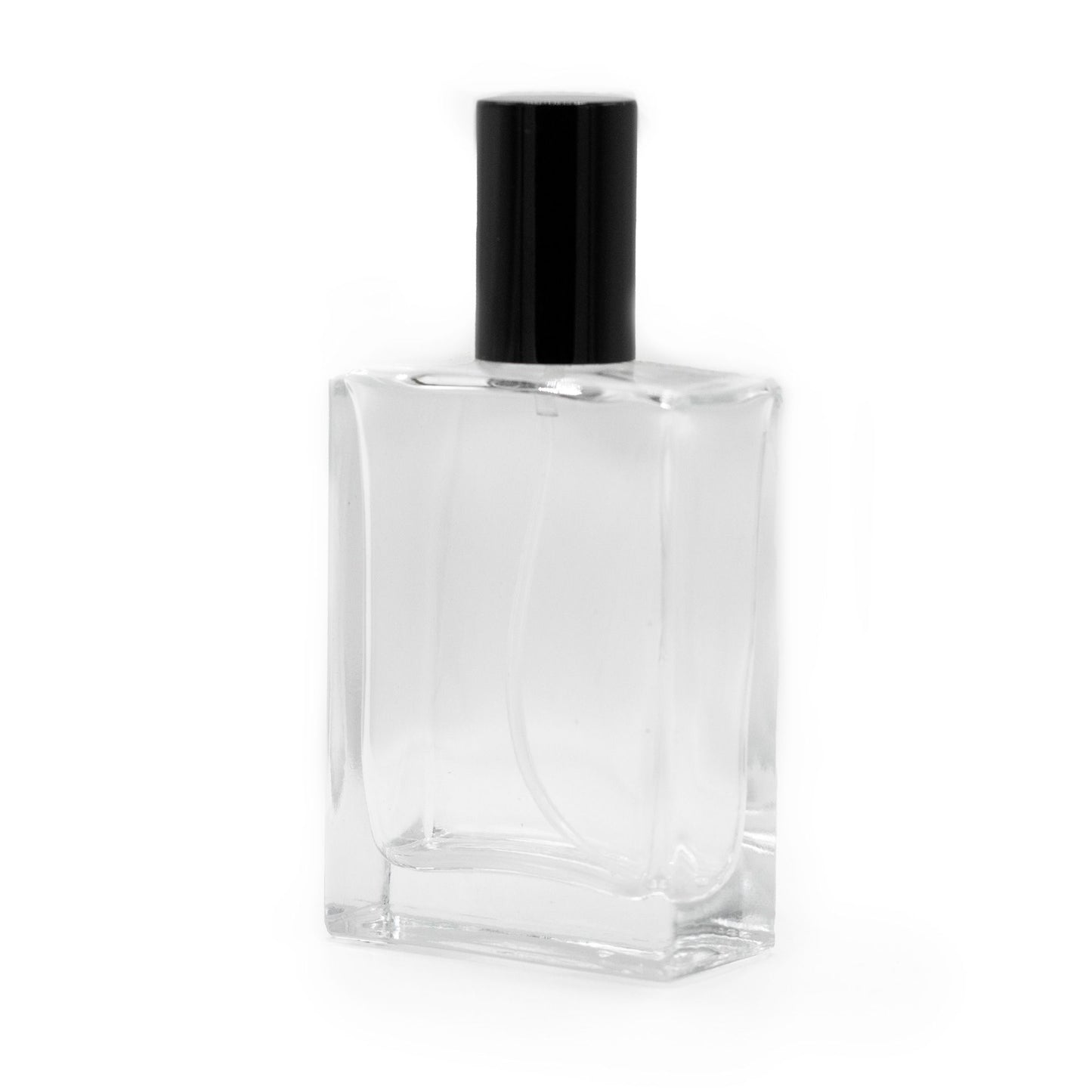 Flacon carré épais de 50 ml, spray et bouchon noirs