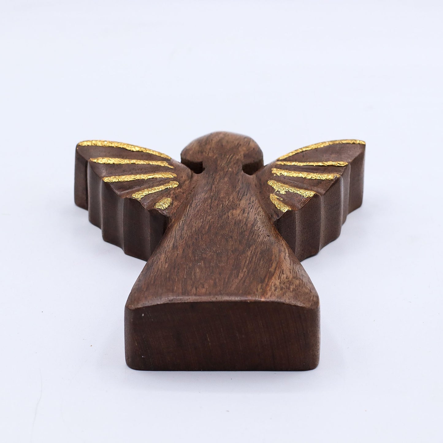 Ángel de madera de mango mediano - Decoración dorada - 16 cm