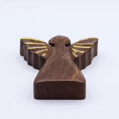 Ángel de madera de mango mediano - Decoración dorada - 16 cm