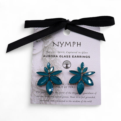 Pendientes de Cristal Vintage - Flores - Verde Turquesa