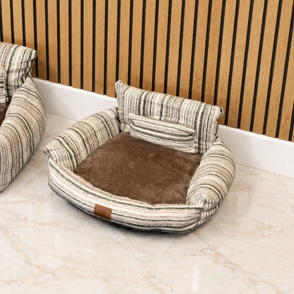 PAW Bed – Sofá pequeño – Rayas marrones – 50 × 50 × 26 cm