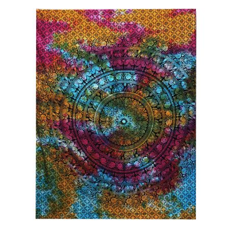 Einzelsteppdecke aus Baumwolle + Wandteppich – Elefanten-Mandala