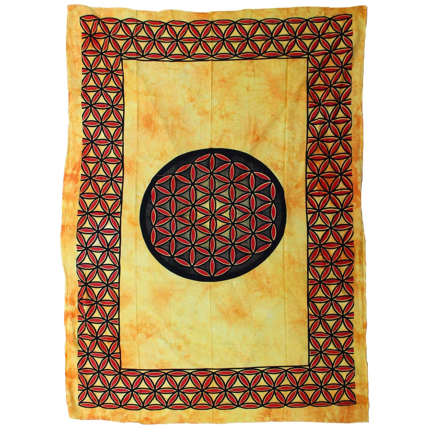 Couette simple en coton + tapisserie murale - Fleur de vie - Orange