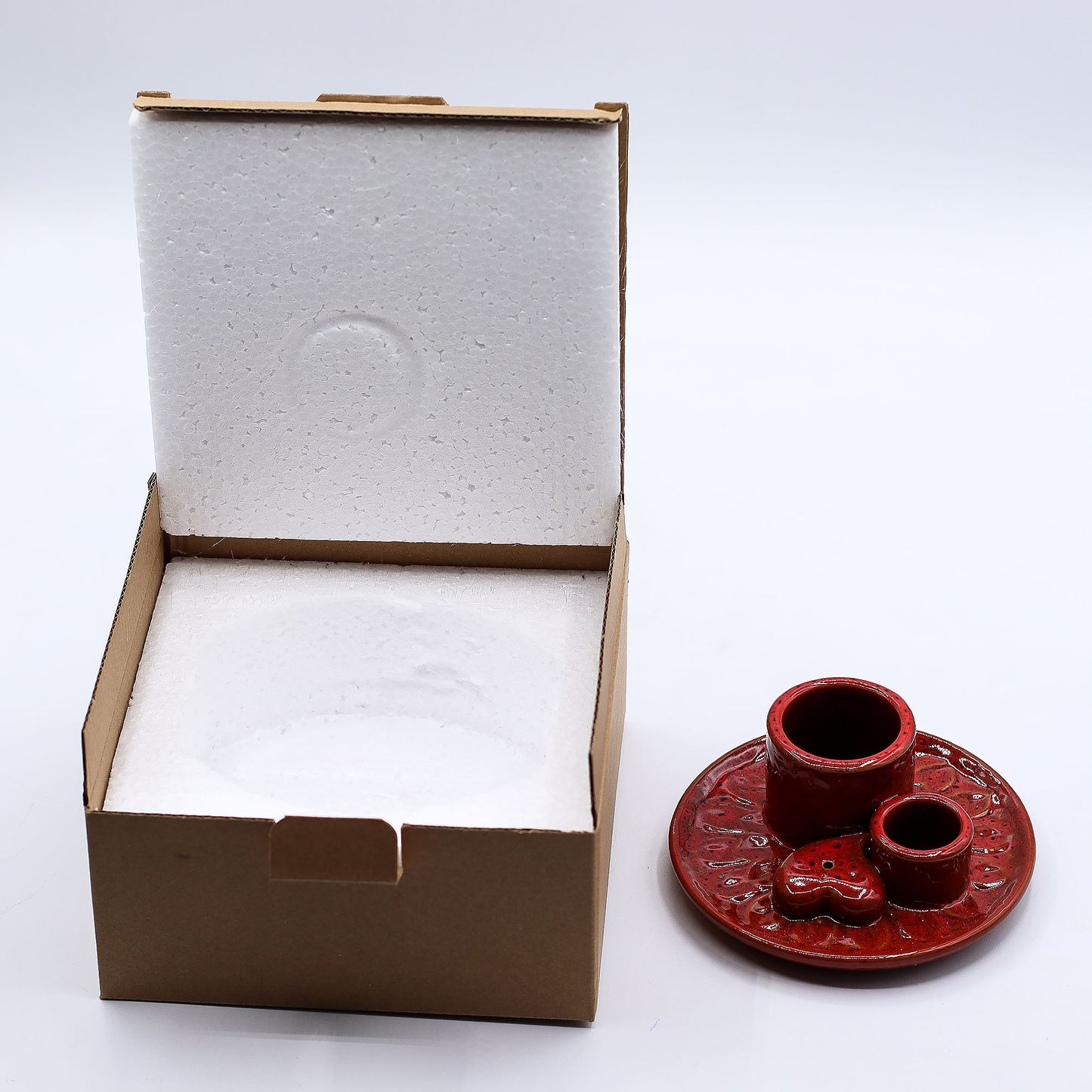 Palo Santo Stick und Räucherstäbchenhalter – Mandala – Rot mit herzförmigem Glitzer