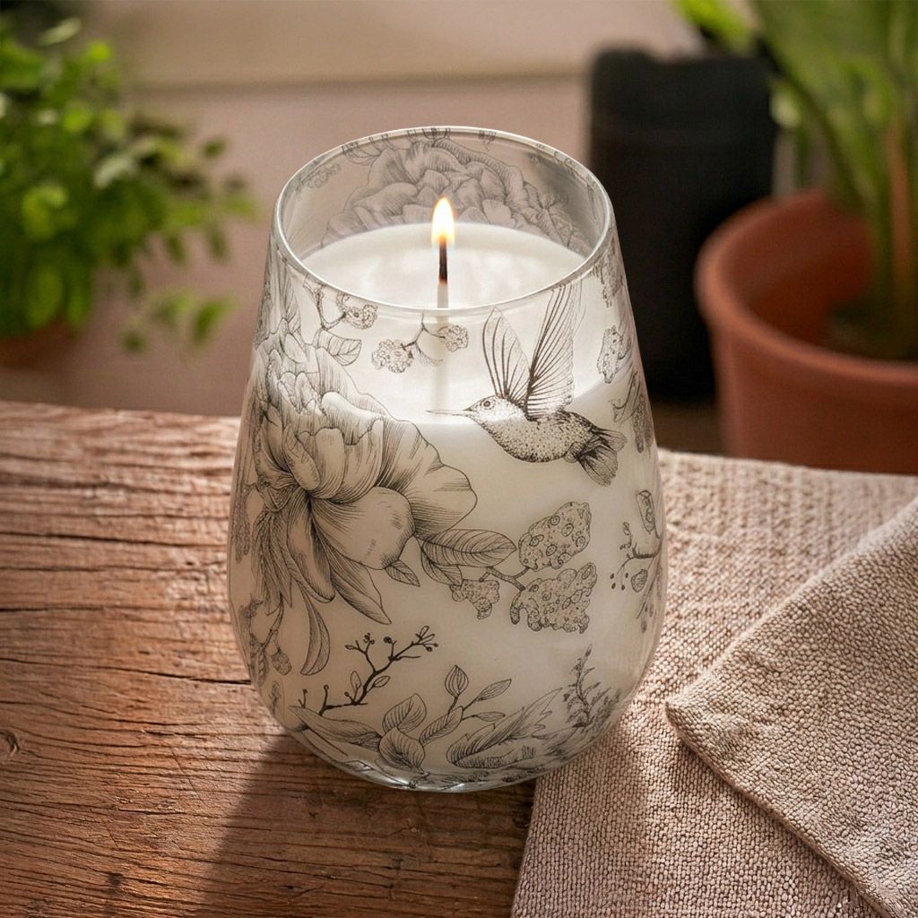 Velas en frasco de vidrio alto - Dibujadas por la llama