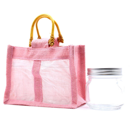 Bolsa de regalo de yute puro y algodón con ventana - 2 Ventanas en Rosa