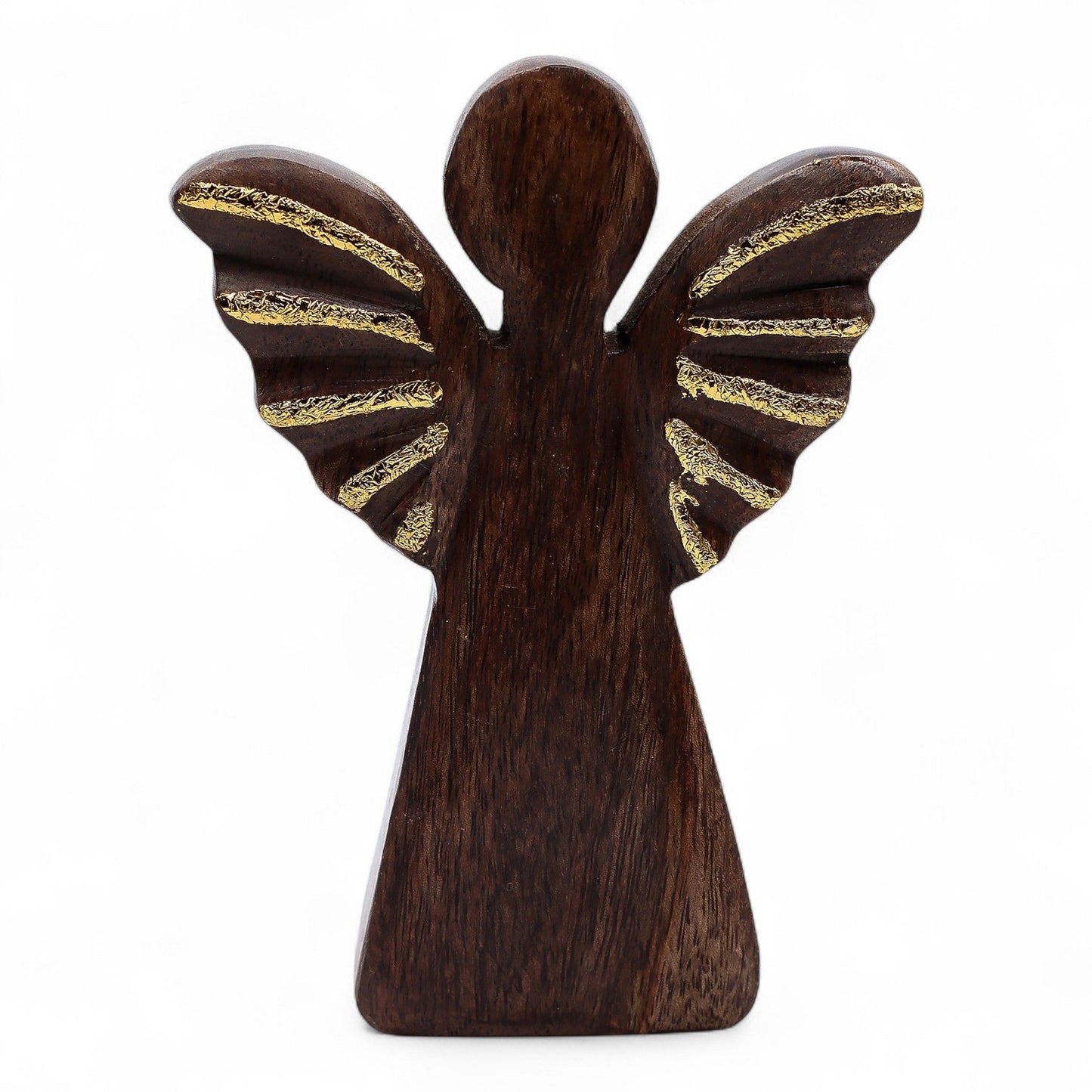 Ángel de madera de mango mediano - Decoración dorada - 16 cm