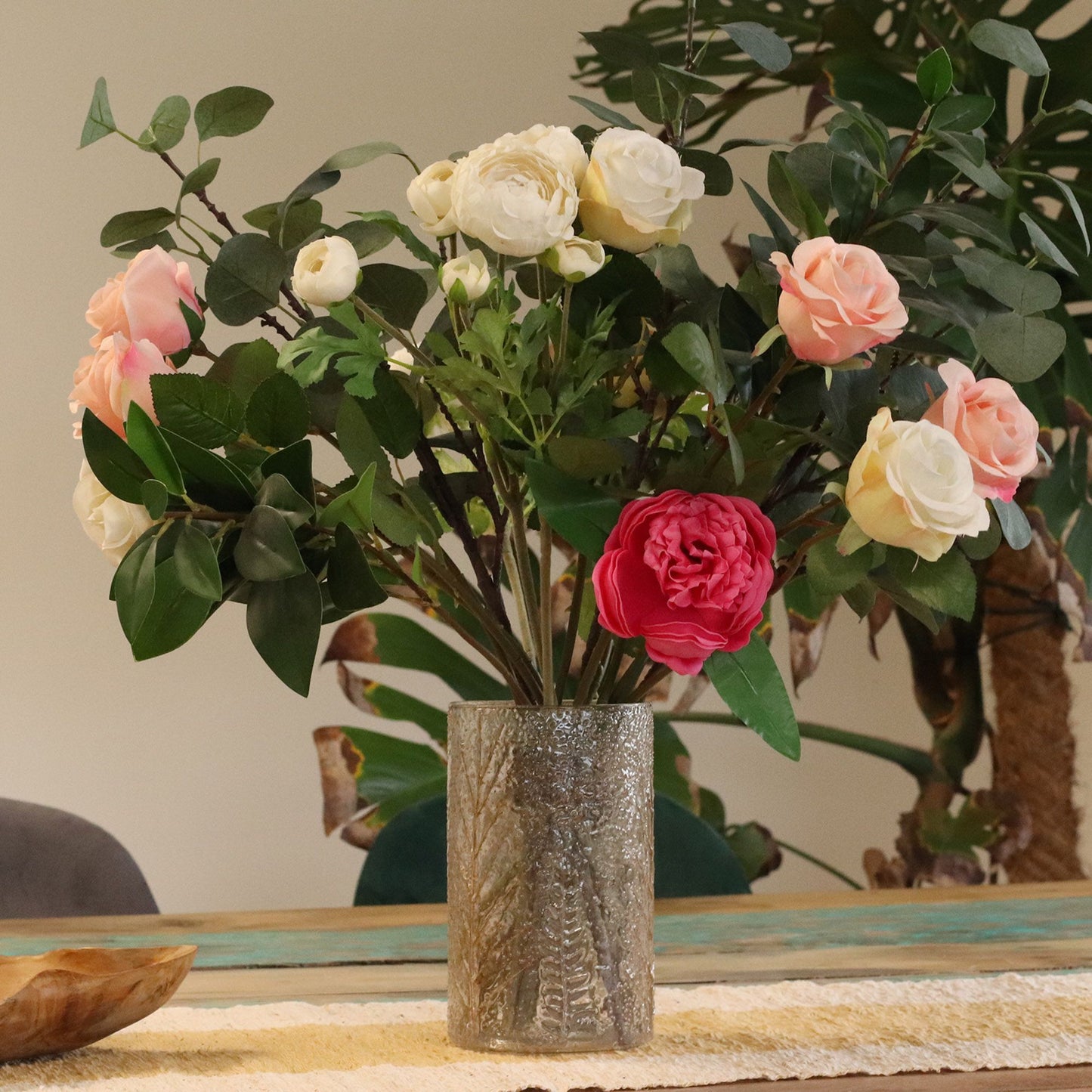Bougeoir en verre floral naturel - Grand vase - Pin (19 x 11 cm)