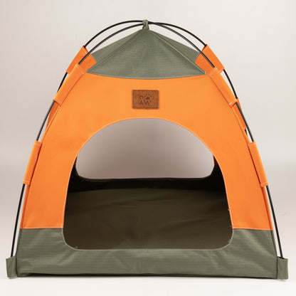 PAW Bed – Tienda verde y naranja – 48 × 48 × 40 cm