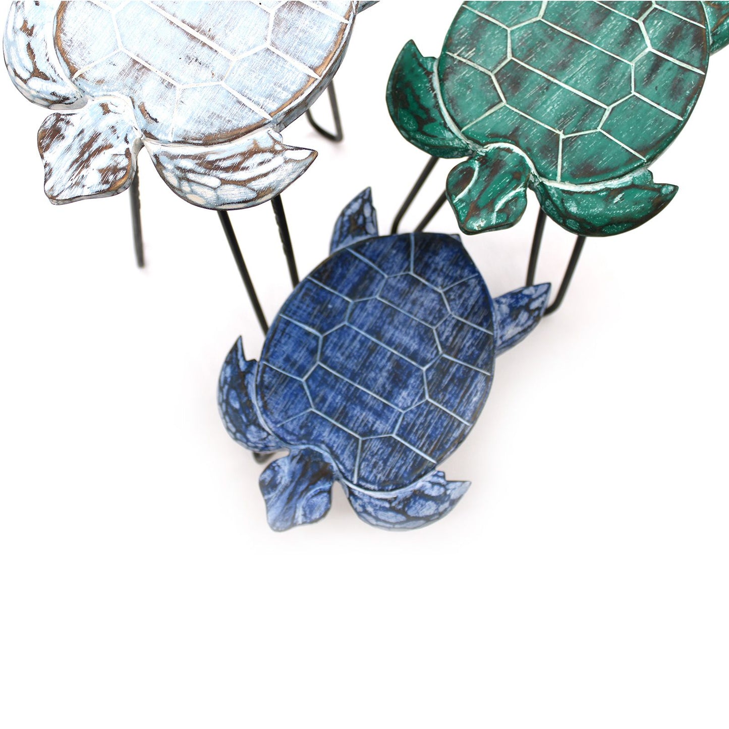 Juego de 3 maceteros de madera de Albasia - Tortugas