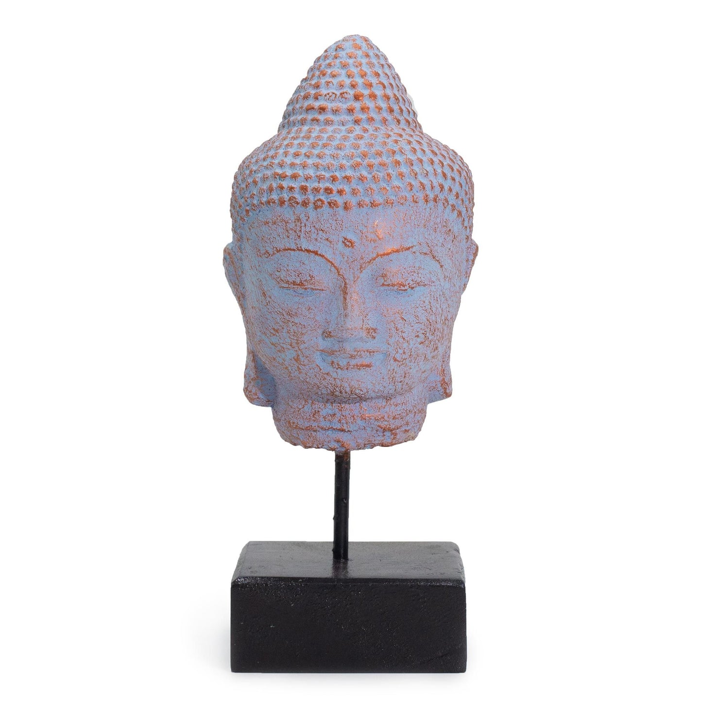 Liegender Buddhakopf auf Ständer - Blaues Kupfer