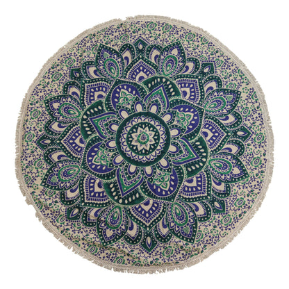 Kleine runde Baumwollmandala (130 cm) – türkis und blau