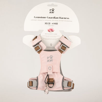 PAW - XS (2-4 kg) Arnés de paso para perros Guardian con malla reflectante - Rosa suave - Colgante de cuarzo rosa