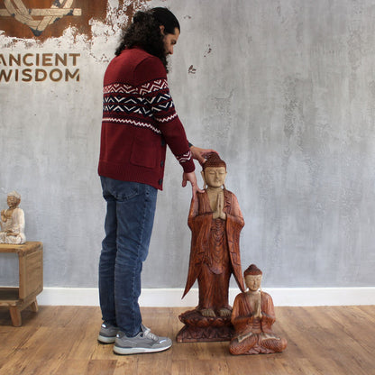 Stehende Buddha-Statue – weiß getüncht – 1 m Willkommen
