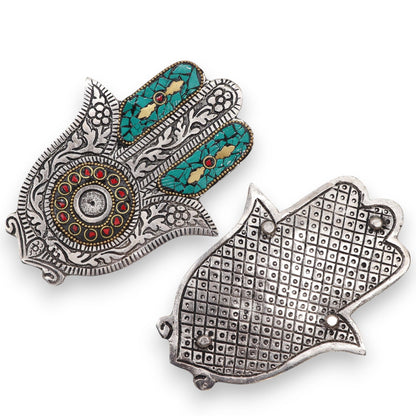 Kleiner grüner Hamsa-Räucherstäbchenhalter 13 x 5,5 cm