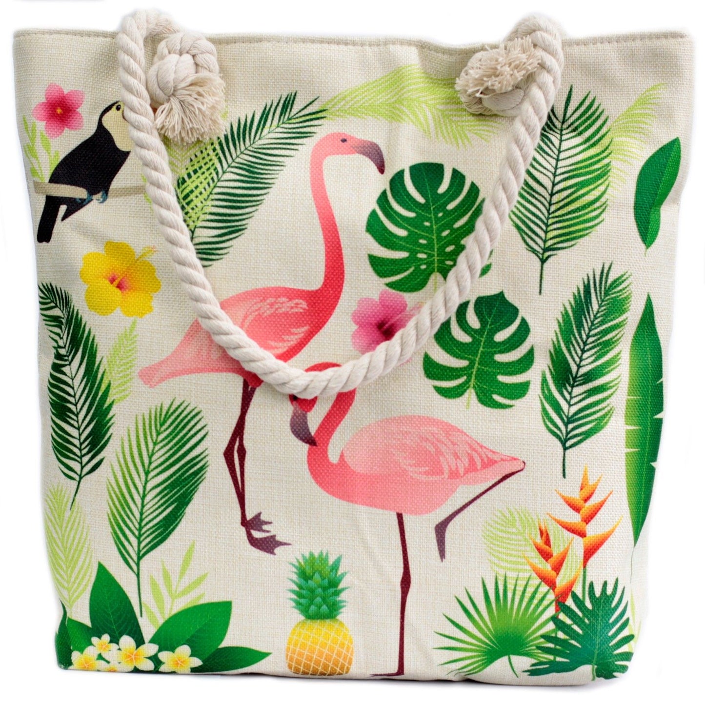Sac cabas avec anse en corde - flamant tropical