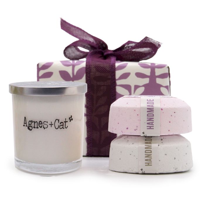 Geschenkset: Provence-Badebomben &amp; Tee &amp; Rose + Mondsteinkerze