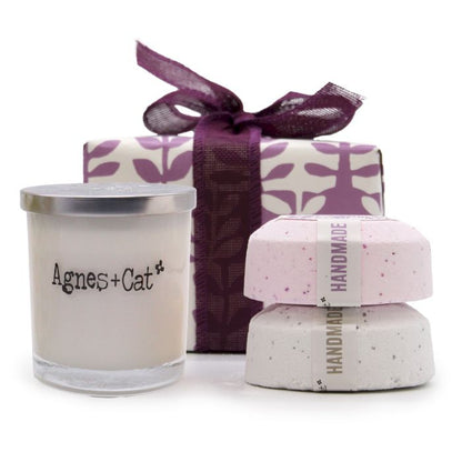 Geschenkset: Provence-Badebomben &amp; Tee &amp; Rose + Mondsteinkerze