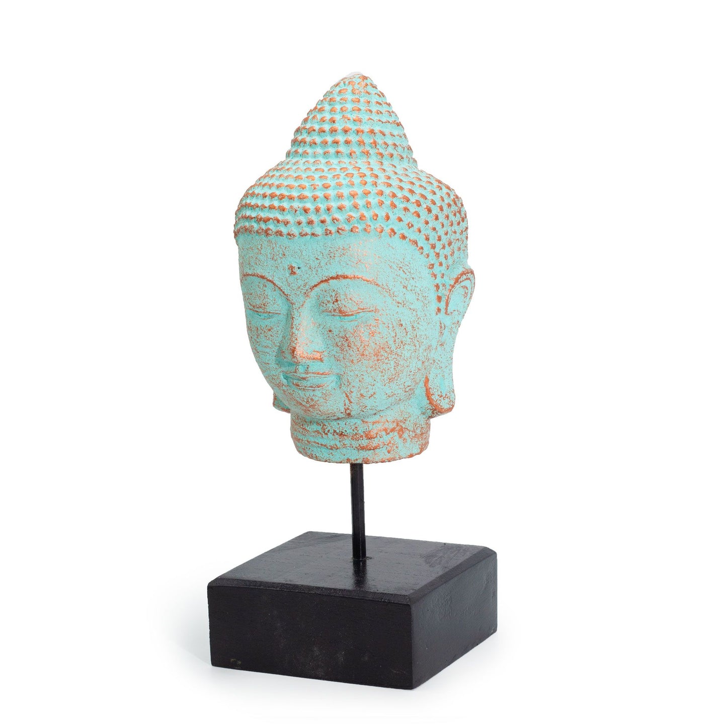 Buddhakopf liegend auf Ständer - Grünes Kupfer