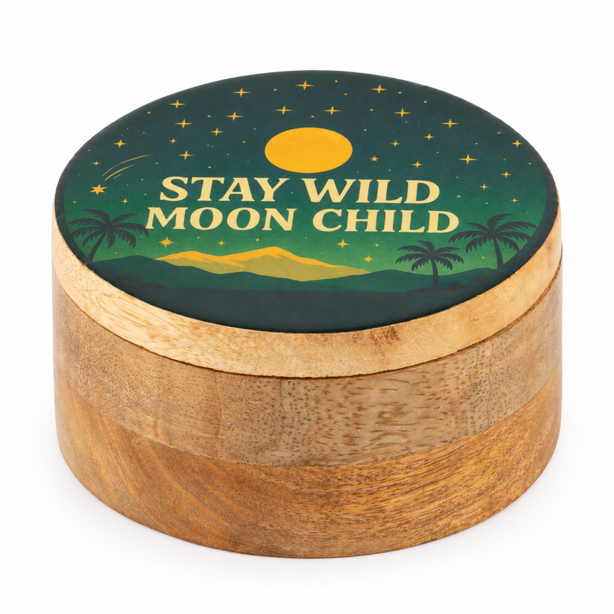Caja esmaltada redonda - Mantente salvaje, hijo de la luna