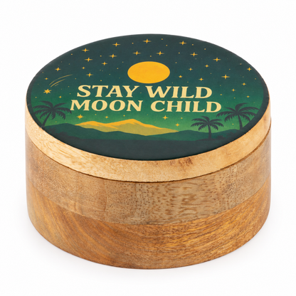 Caja esmaltada redonda - Mantente salvaje, hijo de la luna