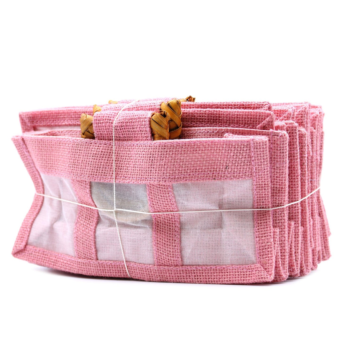 Bolsa de regalo de yute puro y algodón con ventana - 3 Ventanas en Rosa