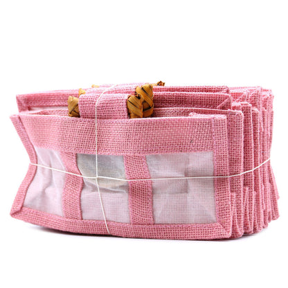 Bolsa de regalo de yute puro y algodón con ventana - 3 Ventanas en Rosa
