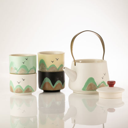 Mil millas - Juego de té - Cuatro tazas - Paño ceremonial y mango de bambú