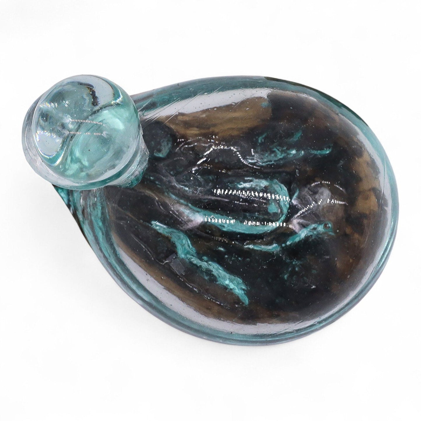 Carafe en forme de canard en verre fondu sur un socle en bois avec un bouchon de 19 cm