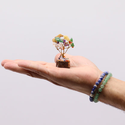 12 x Mini árboles de piedras preciosas sobre base de madera - Mezcla surtida (15 piedras)