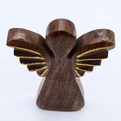 Ángel grande de madera de mango - Decoración dorada - 19 cm