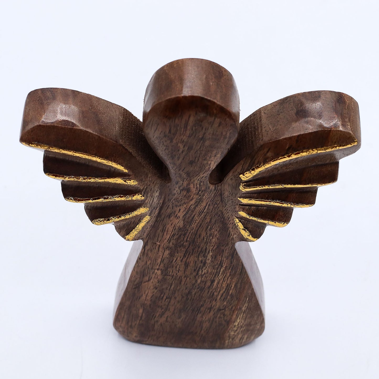 Ángel grande de madera de mango - Decoración dorada - 19 cm