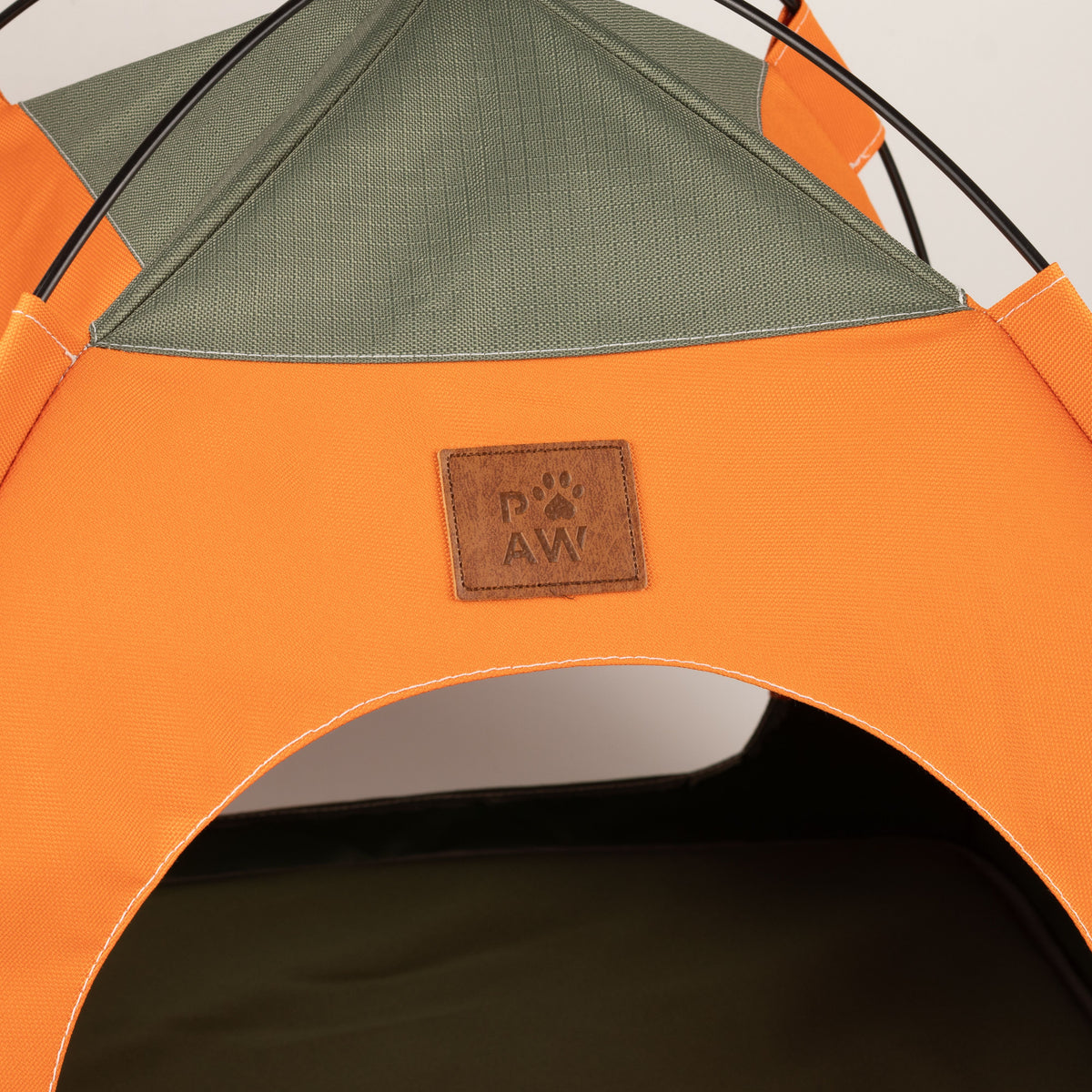 PAW Bed – Tienda verde y naranja – 48 × 48 × 40 cm
