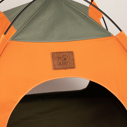 PAW Bed – Tienda verde y naranja – 48 × 48 × 40 cm