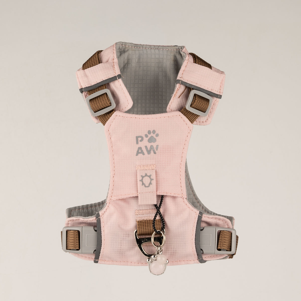 PAW - XS (2-4 kg) Arnés de paso para perros Guardian con malla reflectante - Rosa suave - Colgante de cuarzo rosa