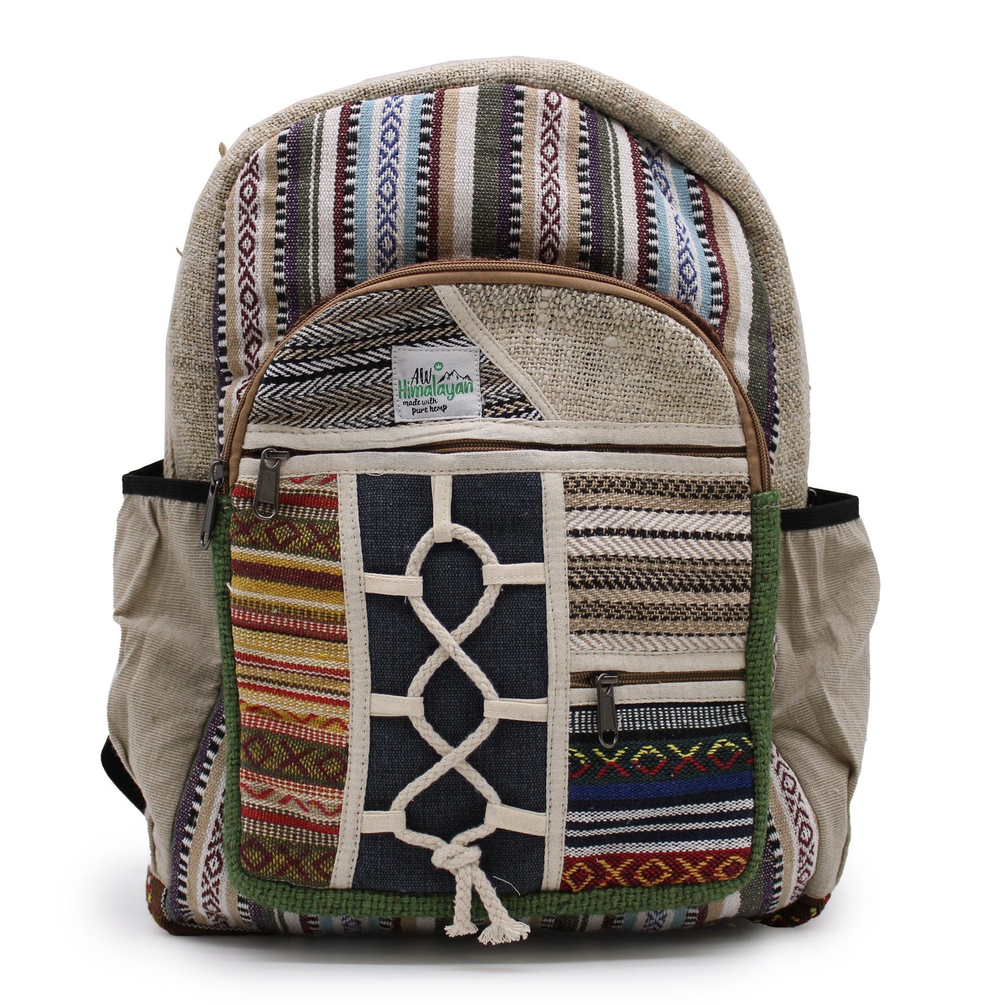 Großer Hanf-Rucksack – Seil-Stil mit Taschen