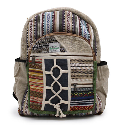 Großer Hanf-Rucksack – Seil-Stil mit Taschen