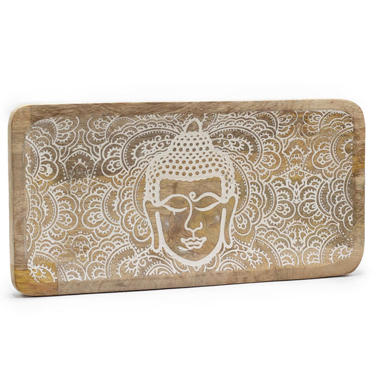Plateau long 30 x 15 x 2,5 cm - Visage de Bouddha blanc