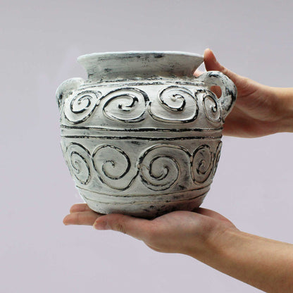 Jardinière grecque en argile avec poignées - Crème 15 cm