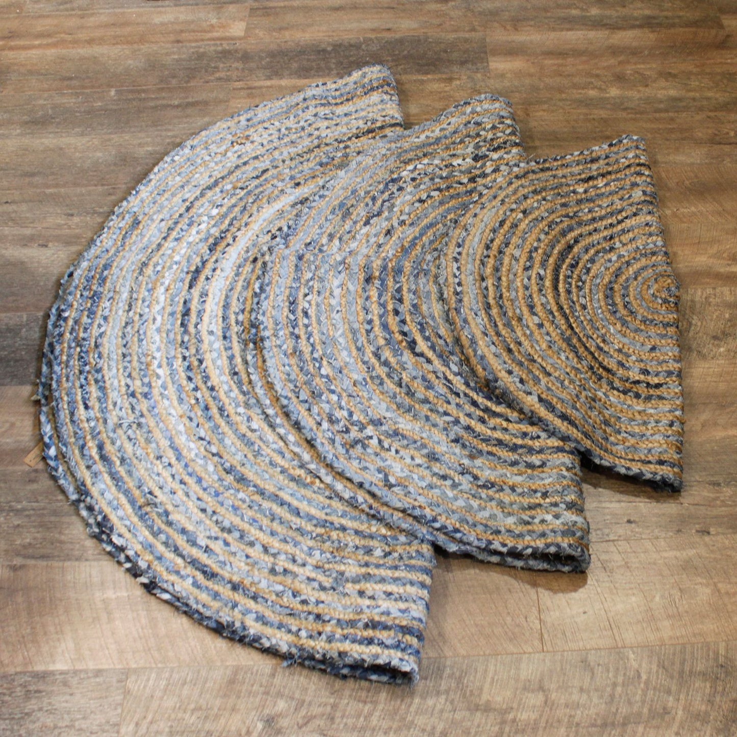 Alfombra Redonda de Yute y Reciclaje de Mezclilla - 120 cm