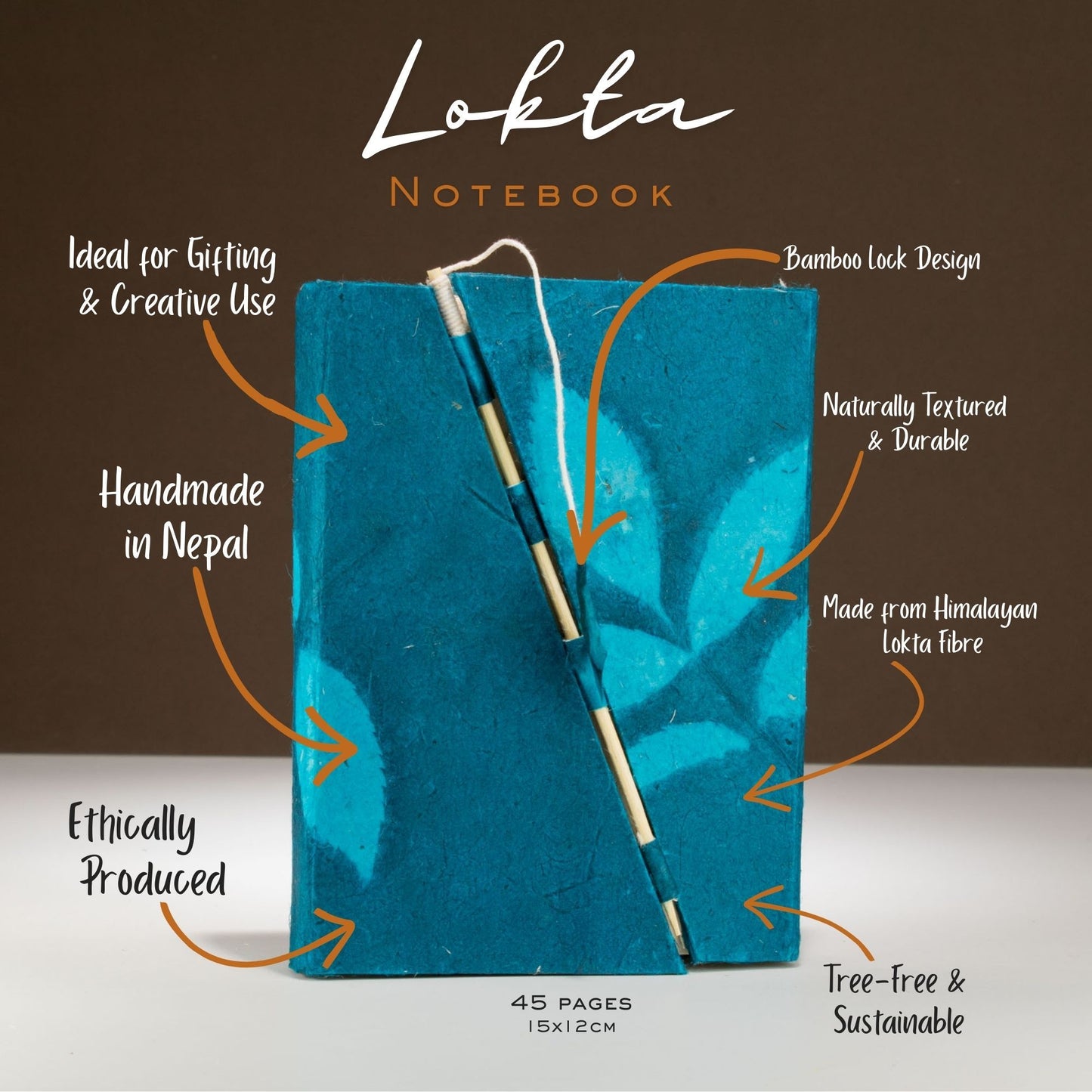 Carnet Lokta Bambou Bold Floral à fermeture – Moyen (15x12 cm) – 45 feuilles – Bleu nuit