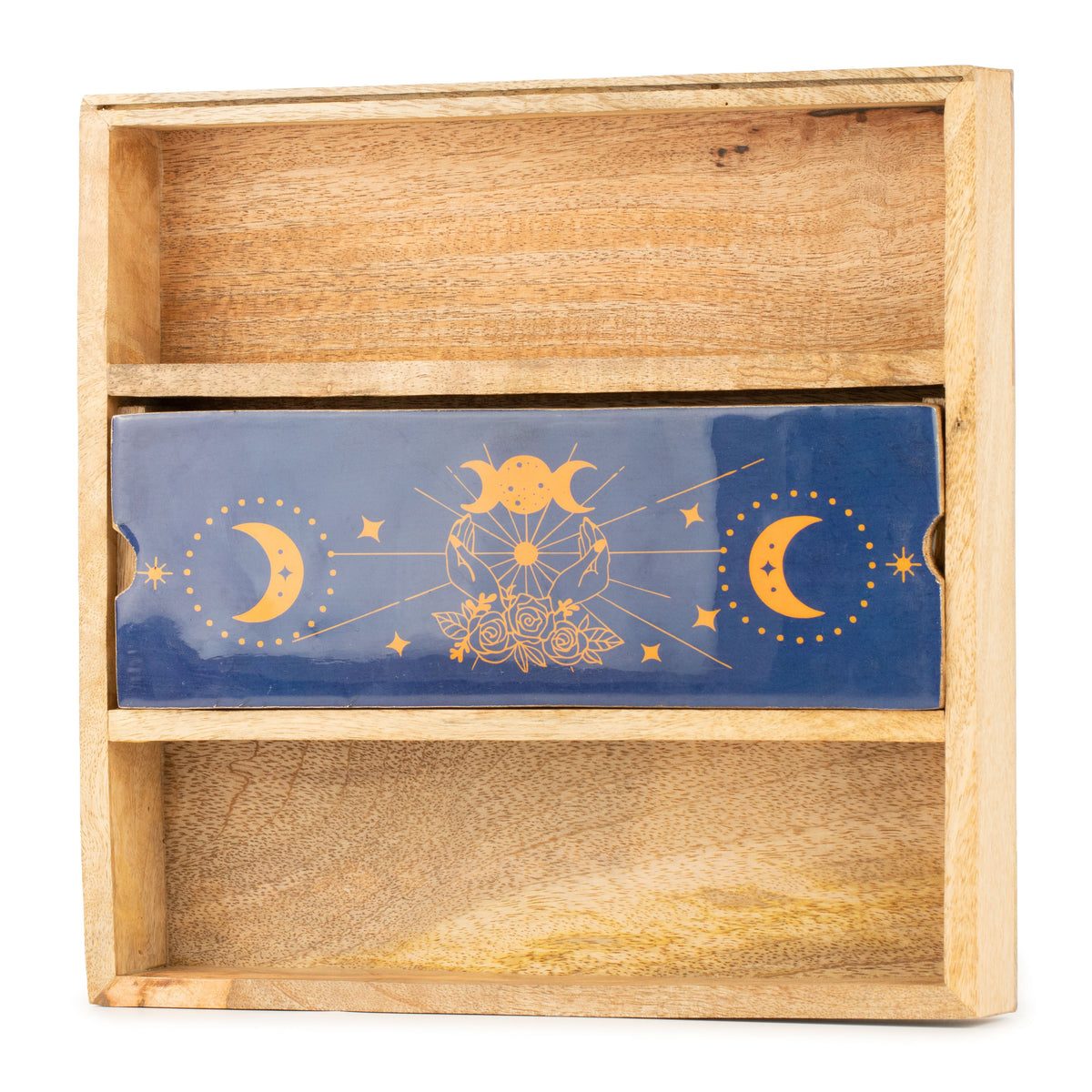 Bandeja de Tarot con Fases Lunares Azules y soporte para cartas