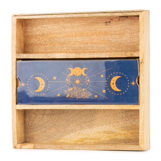 Bandeja de Tarot con Fases Lunares Azules y soporte para cartas