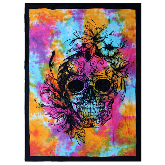 Einzelne Baumwollsteppdecke + Wandteppich - Totenkopf zum Tag der Toten