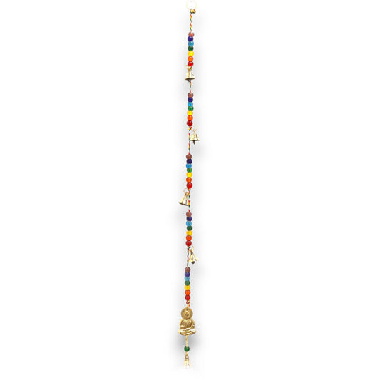 Indische Glocken - Messing-Buddha mit Chakra-Perlen, Seilglocken - 53 cm