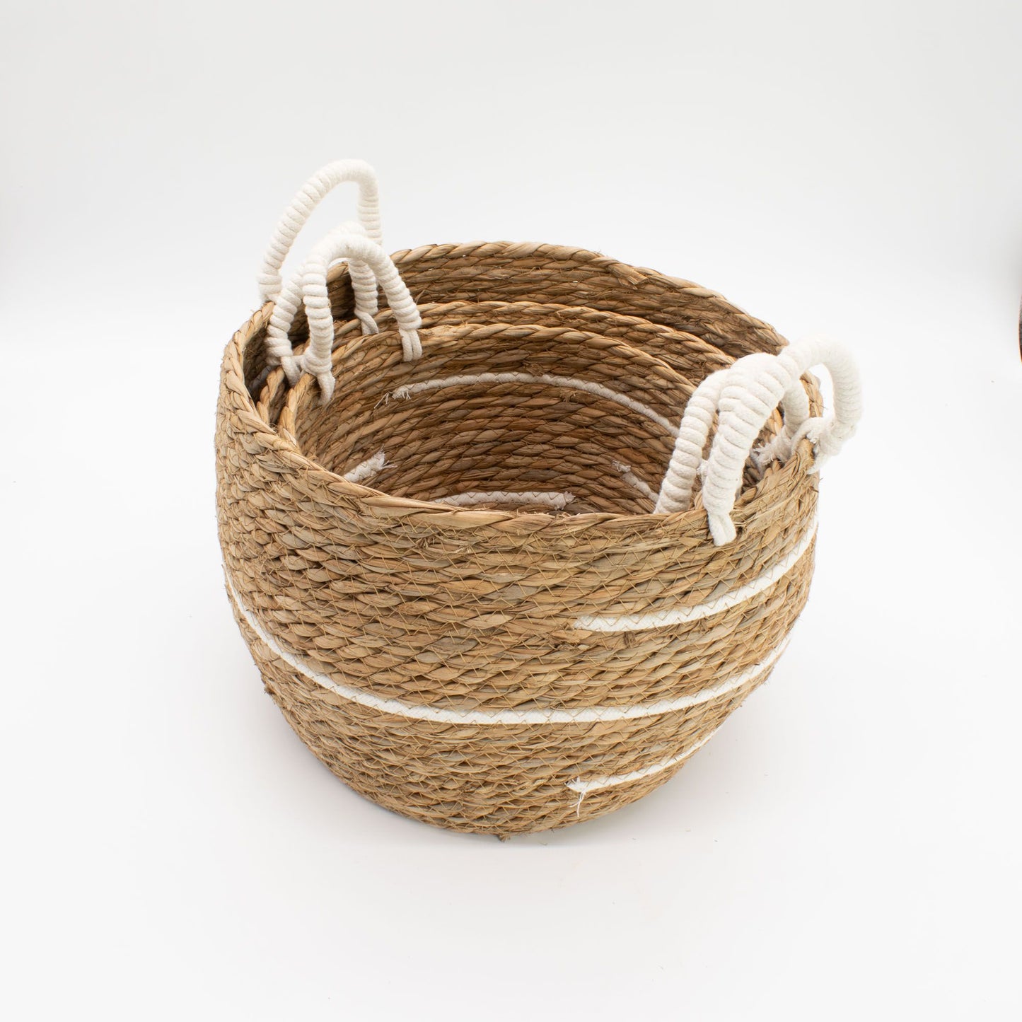 Große Körbe aus Baumwolle und Seegras – Naturfarbene Streifen – 3er-Set