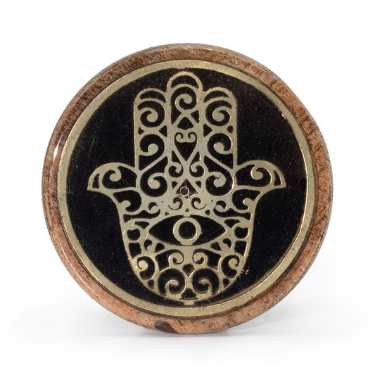 Gold und Schwarz auf Mangoholz - Hamsa