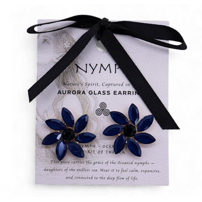 Azul Real - Vidrio Vintage - Flores - Aretes