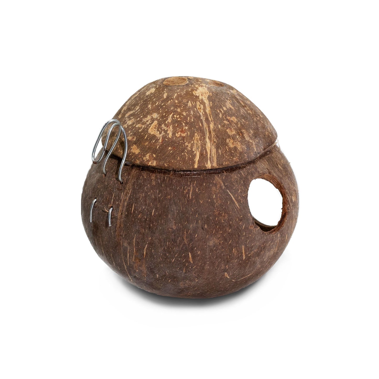 Casita para aves de coco natural - con gancho - 13 cm