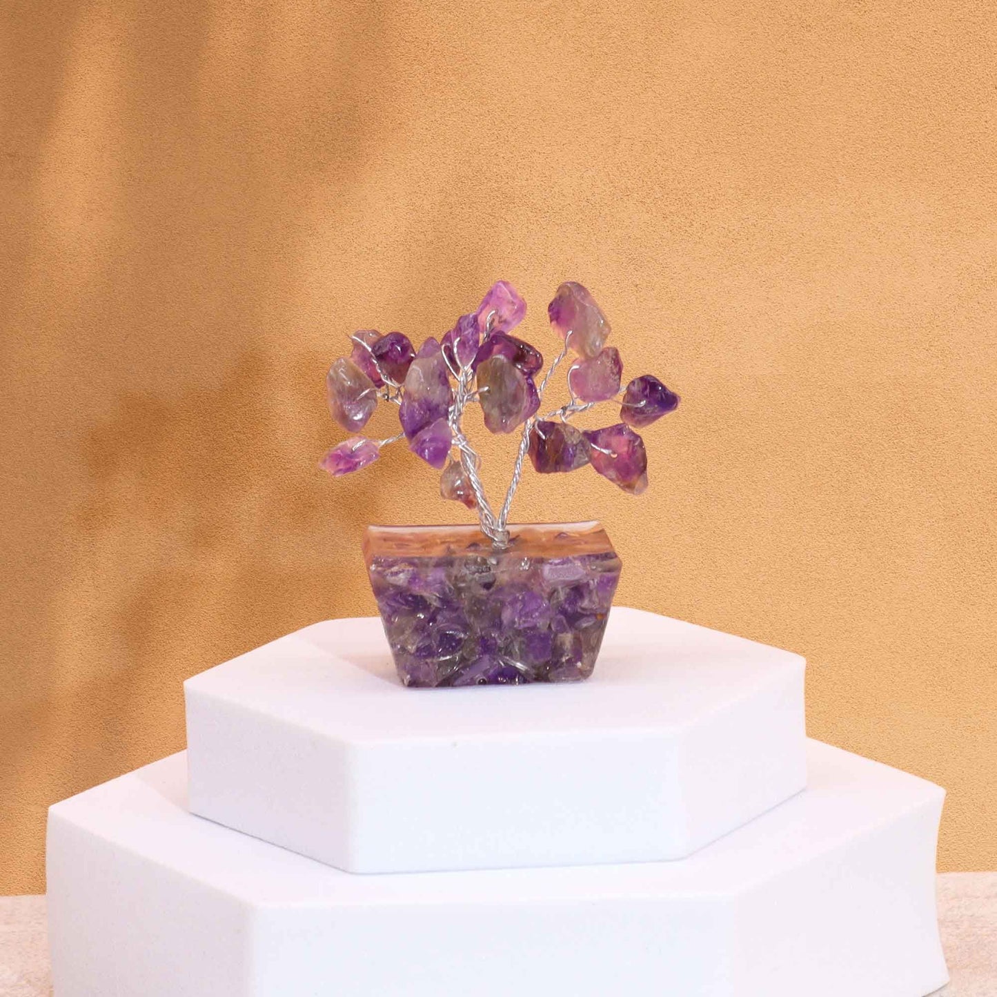 Mini árbol de piedras preciosas sobre base de orgonita - Amatista (15 piedras)